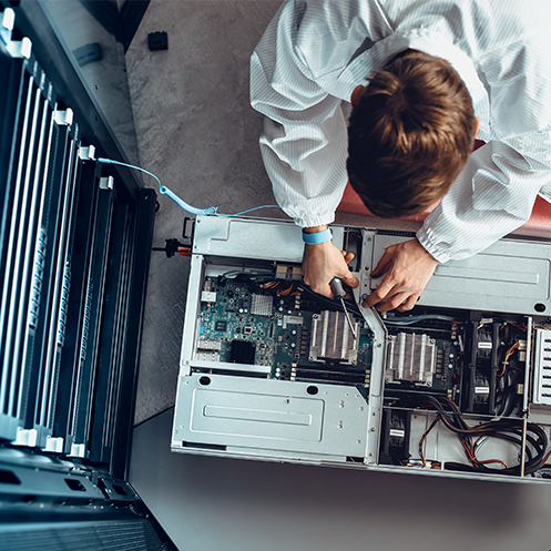 man working on service board