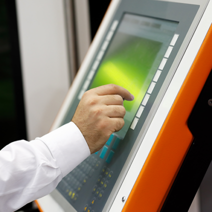 hand on kiosk